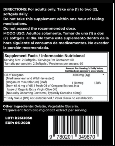 Aceite de Orégano en Cápsulas Goli x 60 (Importado)
